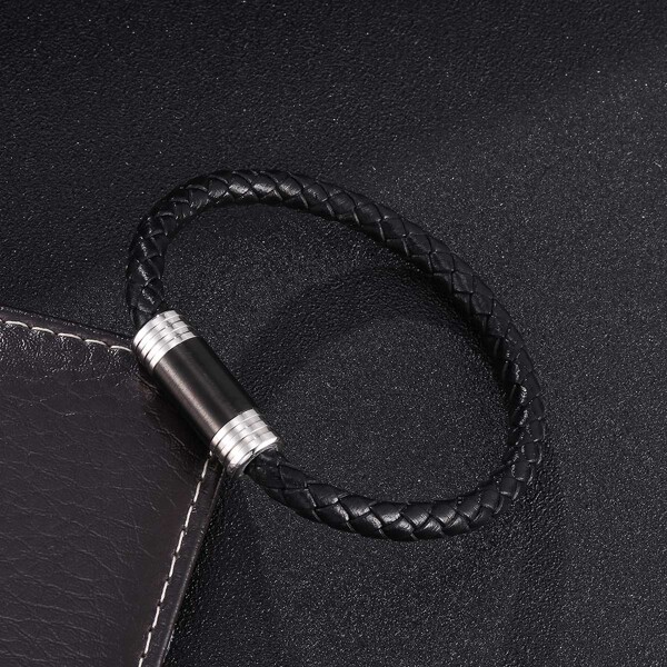 

Men PU Leather Braided Bracelet, Black
