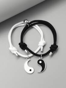2 chiếc vòng đeo tay quyến rũ âm dương - Đen và trắng - Xem 1
