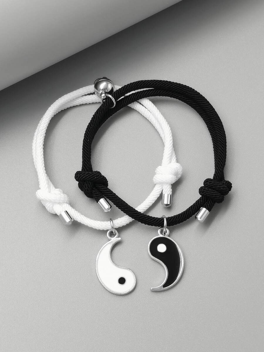2 chiếc vòng đeo tay quyến rũ âm dương - Đen và trắng - Xem 1