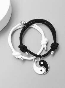 2 chiếc vòng đeo tay quyến rũ âm dương - Đen và trắng - Xem 2