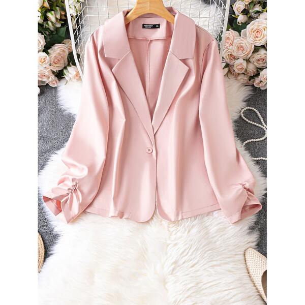 

Plus Ruched Sleeve Lapel Neck Blazer, Baby pink