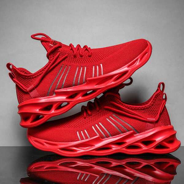 

Striped Lace-up Front Running Shoes, Red
