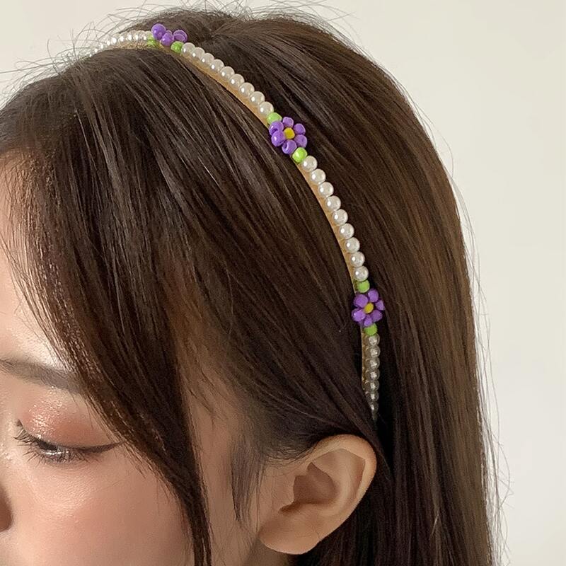 

Flower Beaded Headband, Purple