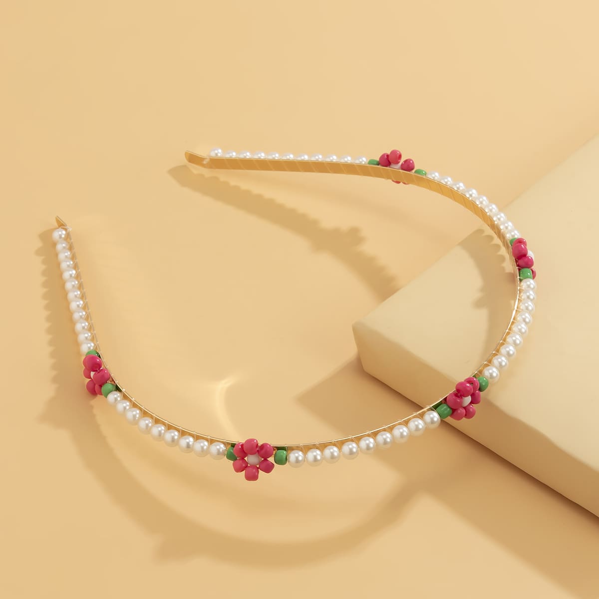 

Flower Beaded Headband, Pink