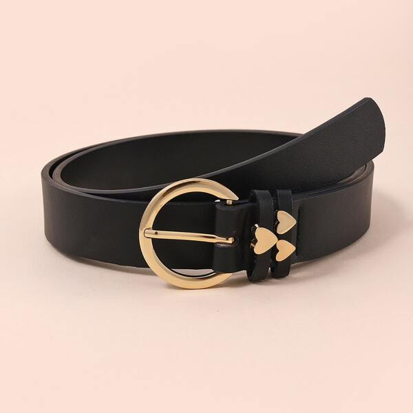 

Heart Decor Buckle Belt With Hole Punch, Black