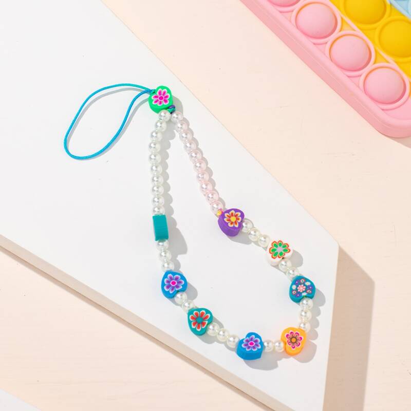 

1pc Faux Pearl Beaded Phone Lanyard, Multicolor