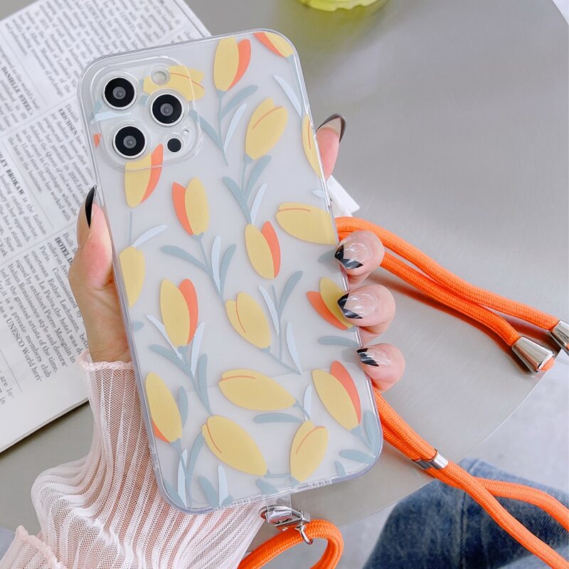 

Flower Pattern Phone Case With Lanyard, Multicolor