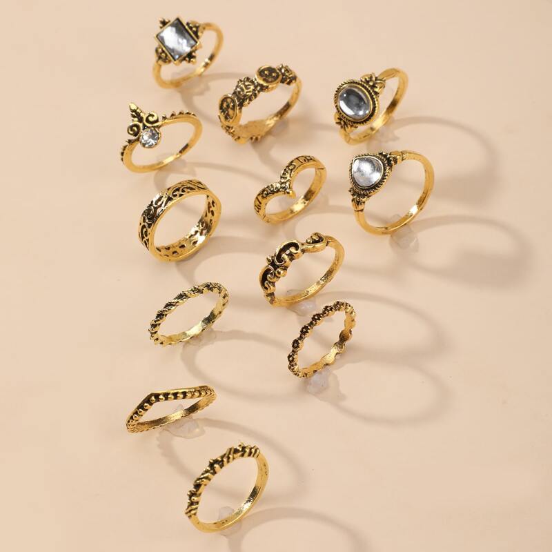 

12pcs Geo Crystal Decor Ring, Gold