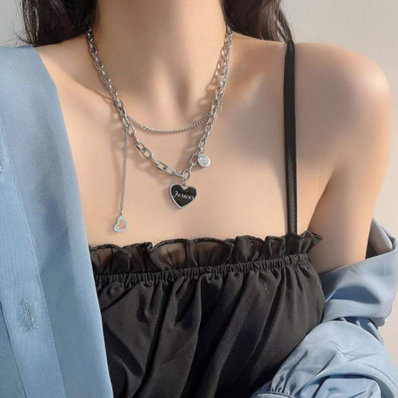 

Heart Decor Chain Necklace, Silver