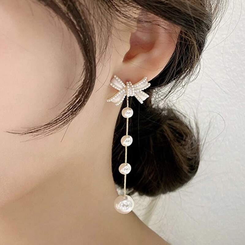 

Faux Pearl Decor Earrings, Gold