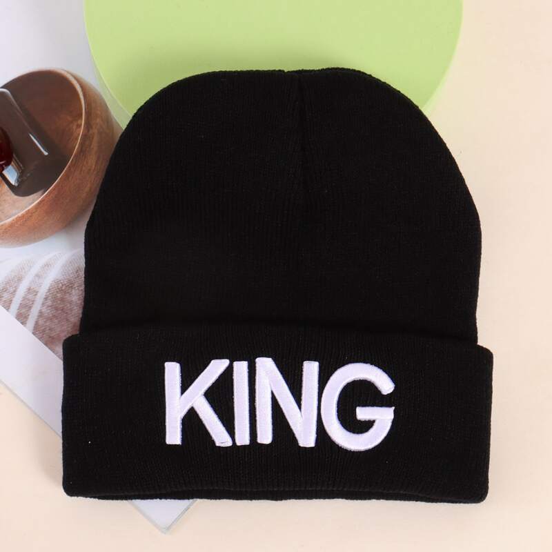 

Letter Embroidery Beanie, Black