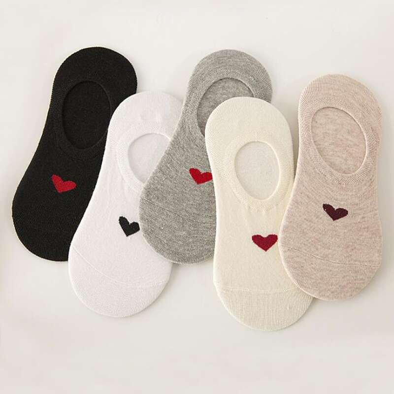 

5pairs Heart Pattern Invisible Socks, Multicolor