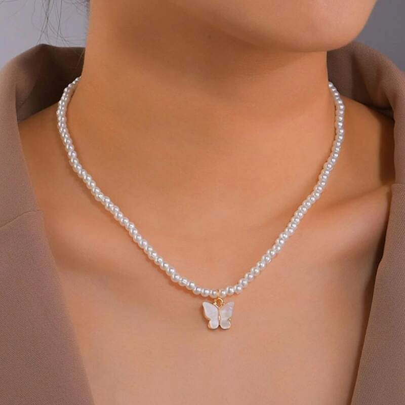

Faux Pearl Beaded Necklace, White