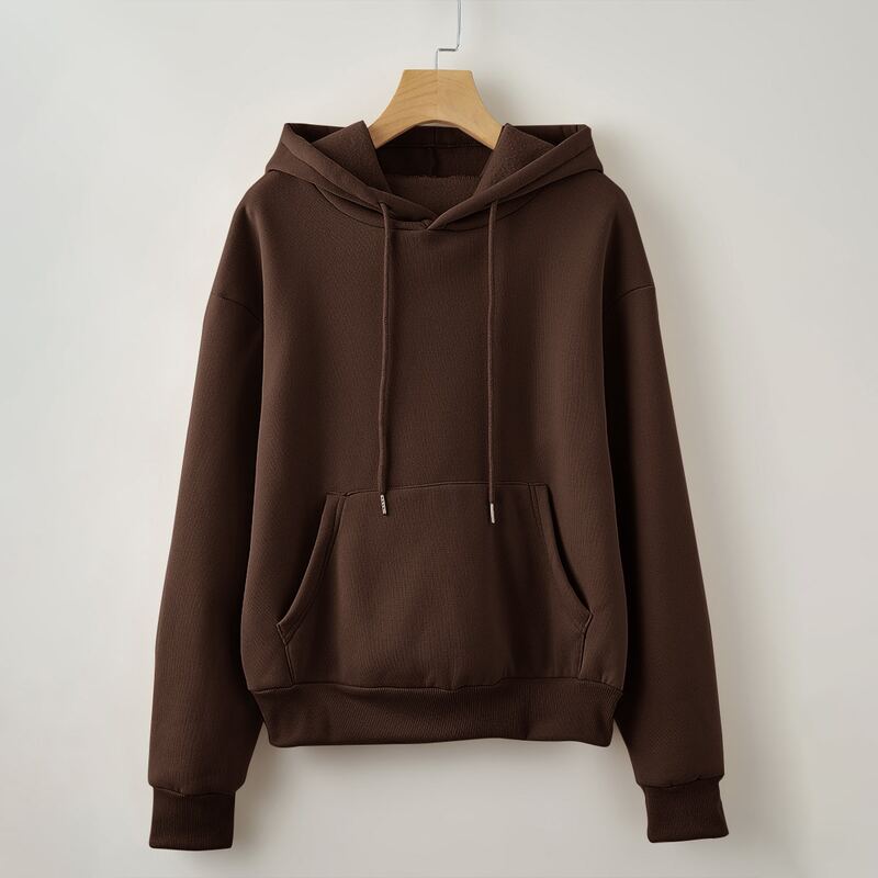 

Solid Drawstring Hoodie, Coffee brown
