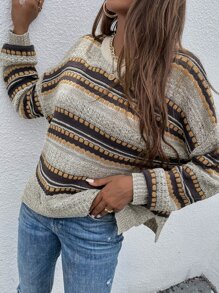 SHEIN LUNE Striped Drop Shoulder Jumper - Multicolor - View 5