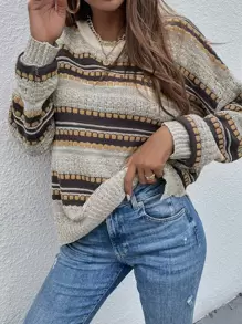 SHEIN LUNE Striped Drop Shoulder Jumper - Multicolor - View 6