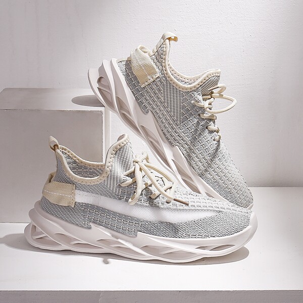 

Slingback Decor Lace-up Running Shoes, Grey