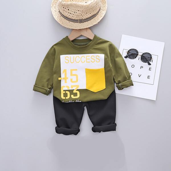

Toddler Boys Letter Graphic Patched Pocket Sweatshirt & Sweatpants, Multicolor