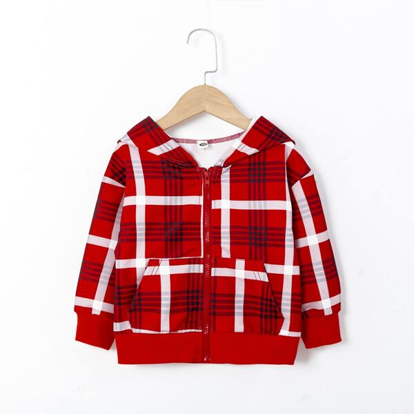 

Toddler Girls Plaid Print Zip Up Hooded Jacket, Multicolor