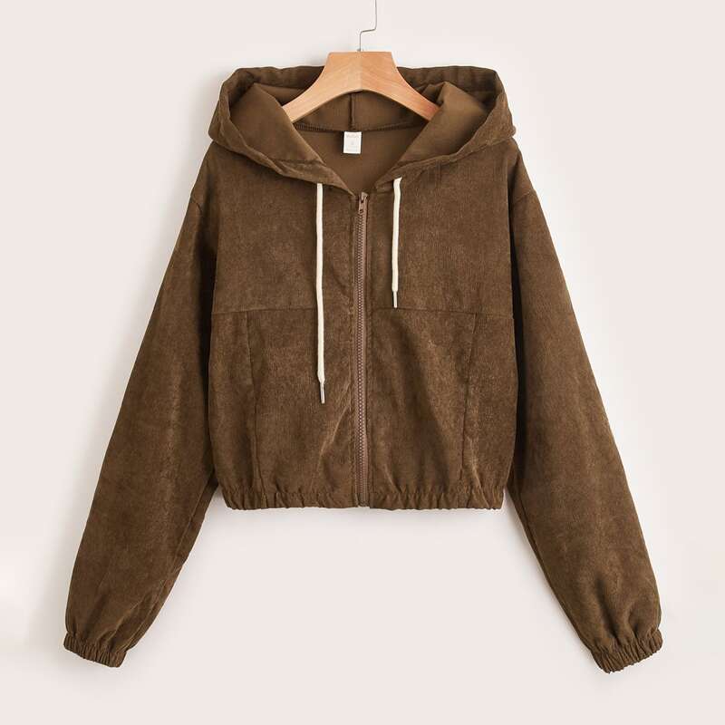 

Solid Corduroy Zip Up Jacket, Mocha brown