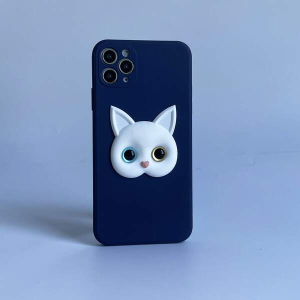 

3D Cat Decor Phone Case, Blue