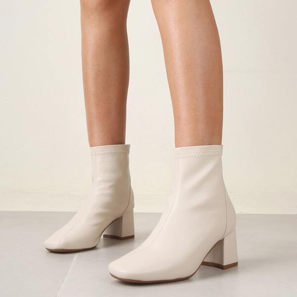 

Minimalist Back Zip Chunky Boots, Beige