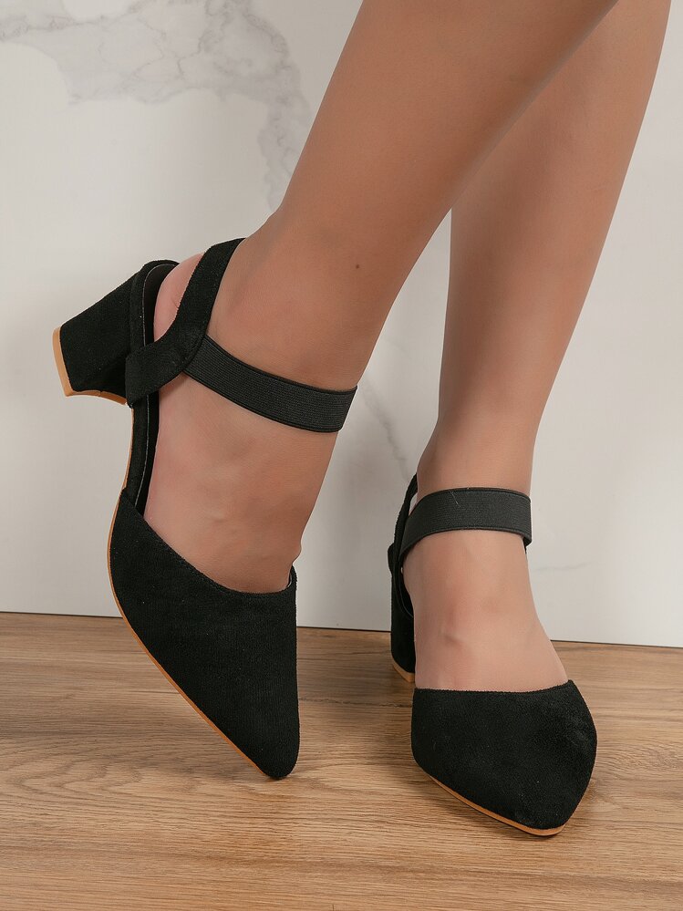 Minimalist Point Toe Chunky Heeled Pumps,Elegant - Black - View 3