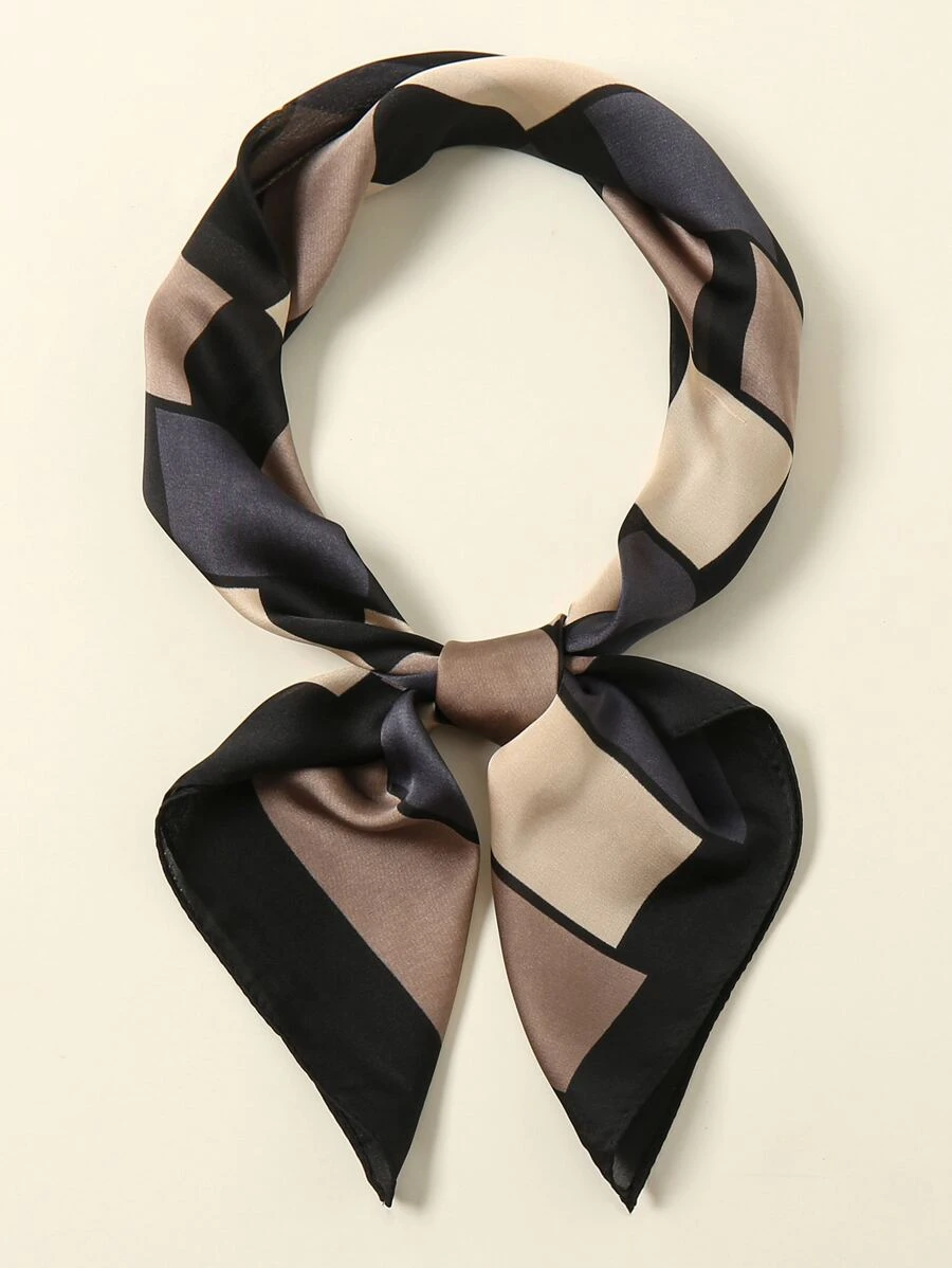 1入組簡約印花70年代風格女用頭巾，可用作圍巾、腰帶或頭帶，頭髮箍及裝飾您的造型理想之選 - 彩色 - 查看 1