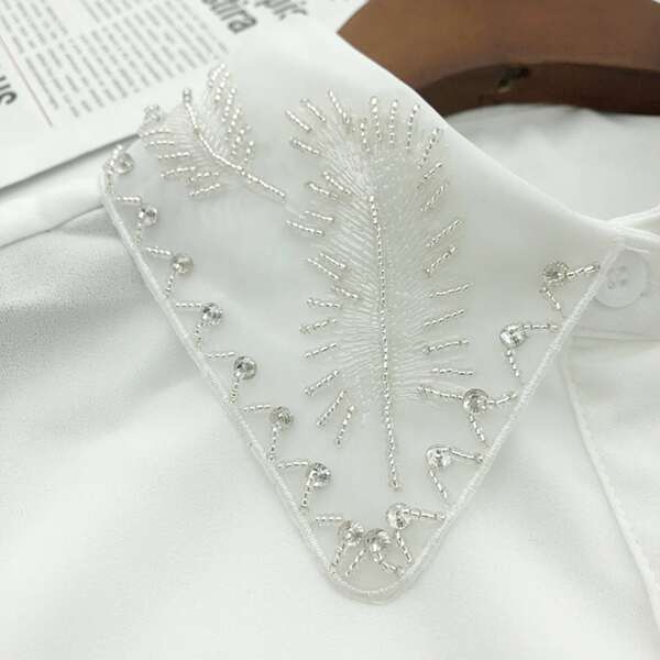 

Bead Decor Fake Collar, White
