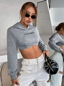 Letter Graphic Crop Hoodie - Grey - View 1