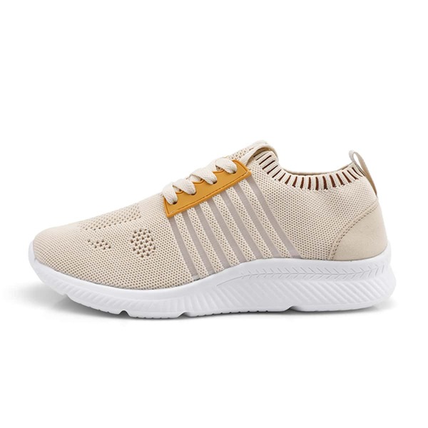 

Men Striped Pattern Lace Up Front Sneakers, Beige