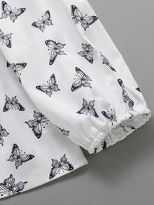 女孩蝴蝶圖案燈籠袖娃娃上衣 - 白色 - 查看 3