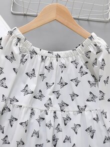 女孩蝴蝶圖案燈籠袖娃娃上衣 - 白色 - 查看 4