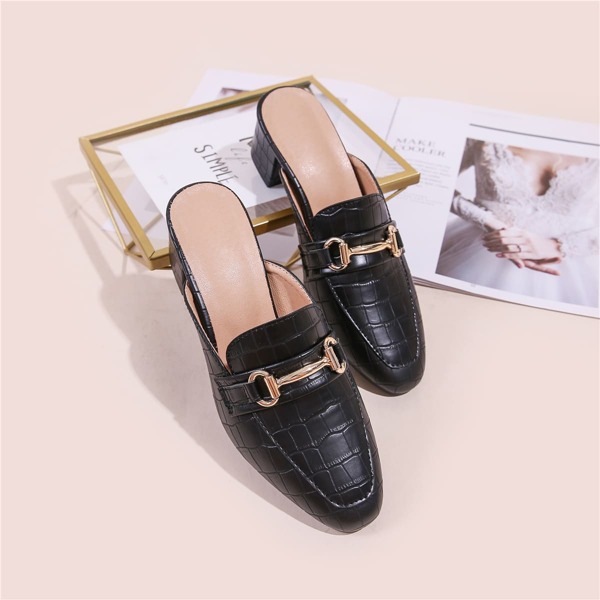 

Metal Decor Textured Chunky Mules, Black