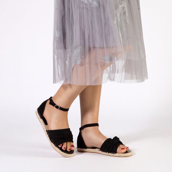 

Suede Ankle Strap Espadrille Sandals, Black