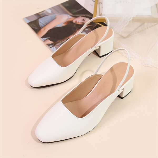 

Minimalist Slingback Chunky Pumps, White