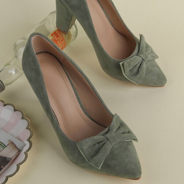 

Suede Bow Decor Court Pumps, Green