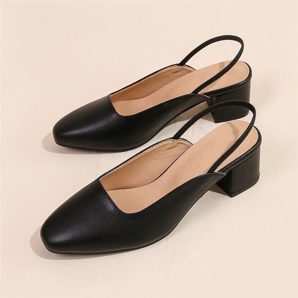 

Minimalist Slingback Chunky Pumps, Black