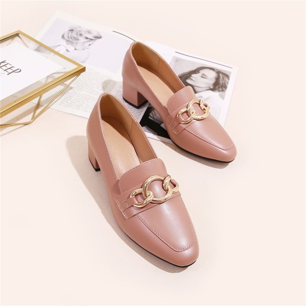 

Chain Decor Mid Heeled Loafers, Pink
