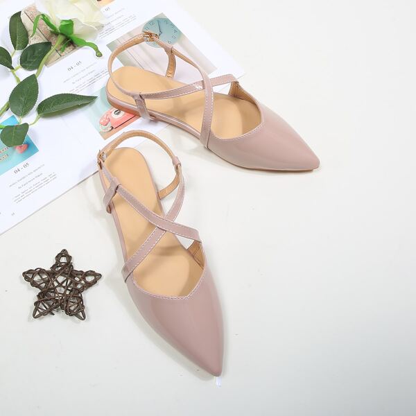 

Point Toe Strappy Ankle Strap Flats, Pink