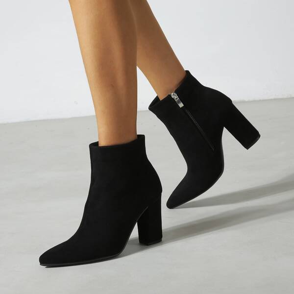 

Minimalist Side Zipper Chunky Heeled Classic Boots, Black