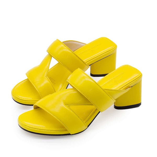 

Minimalist Chunky Heeled Mules, Yellow