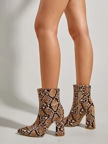 Snakeskin Chunky Heeled Boots - Multicolor - View 2