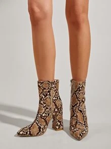 Snakeskin Chunky Heeled Boots - Multicolor - View 5