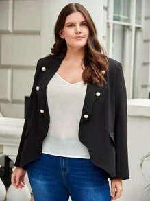 SHEIN Unity Plus Button Front Shawl Collar Blazer - Black - View 3