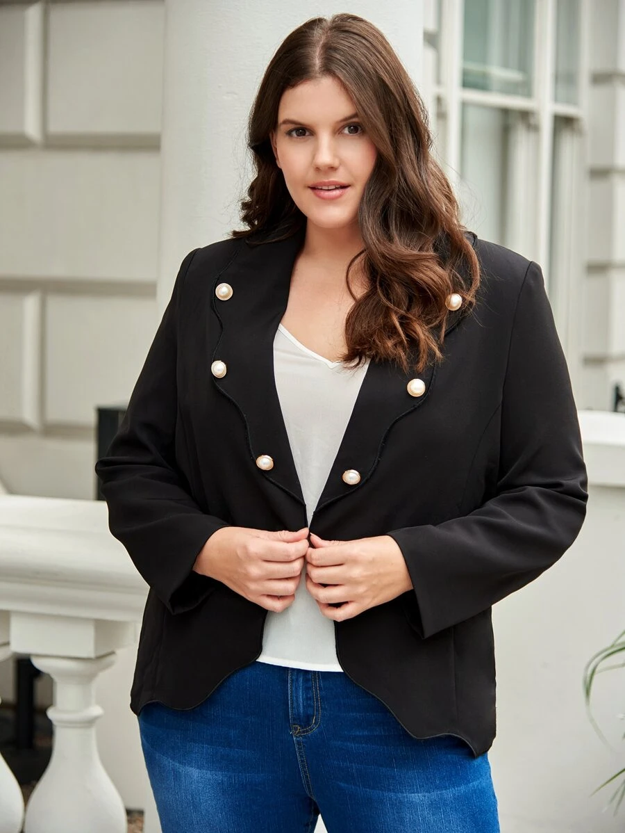 SHEIN Unity Plus Button Front Shawl Collar Blazer - Black - View 1