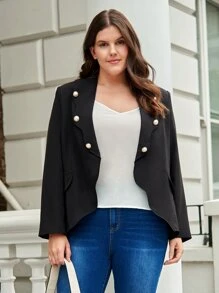 SHEIN Unity Plus Button Front Shawl Collar Blazer - Black - View 5