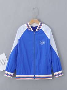 Niños Cazadora tipo bomber con estampado de letra y dibujos animados con cremallera - Azul - Ver 1