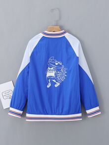 Niños Cazadora tipo bomber con estampado de letra y dibujos animados con cremallera - Azul - Ver 2