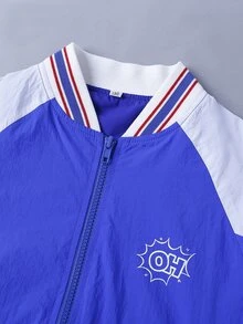 Niños Cazadora tipo bomber con estampado de letra y dibujos animados con cremallera - Azul - Ver 3